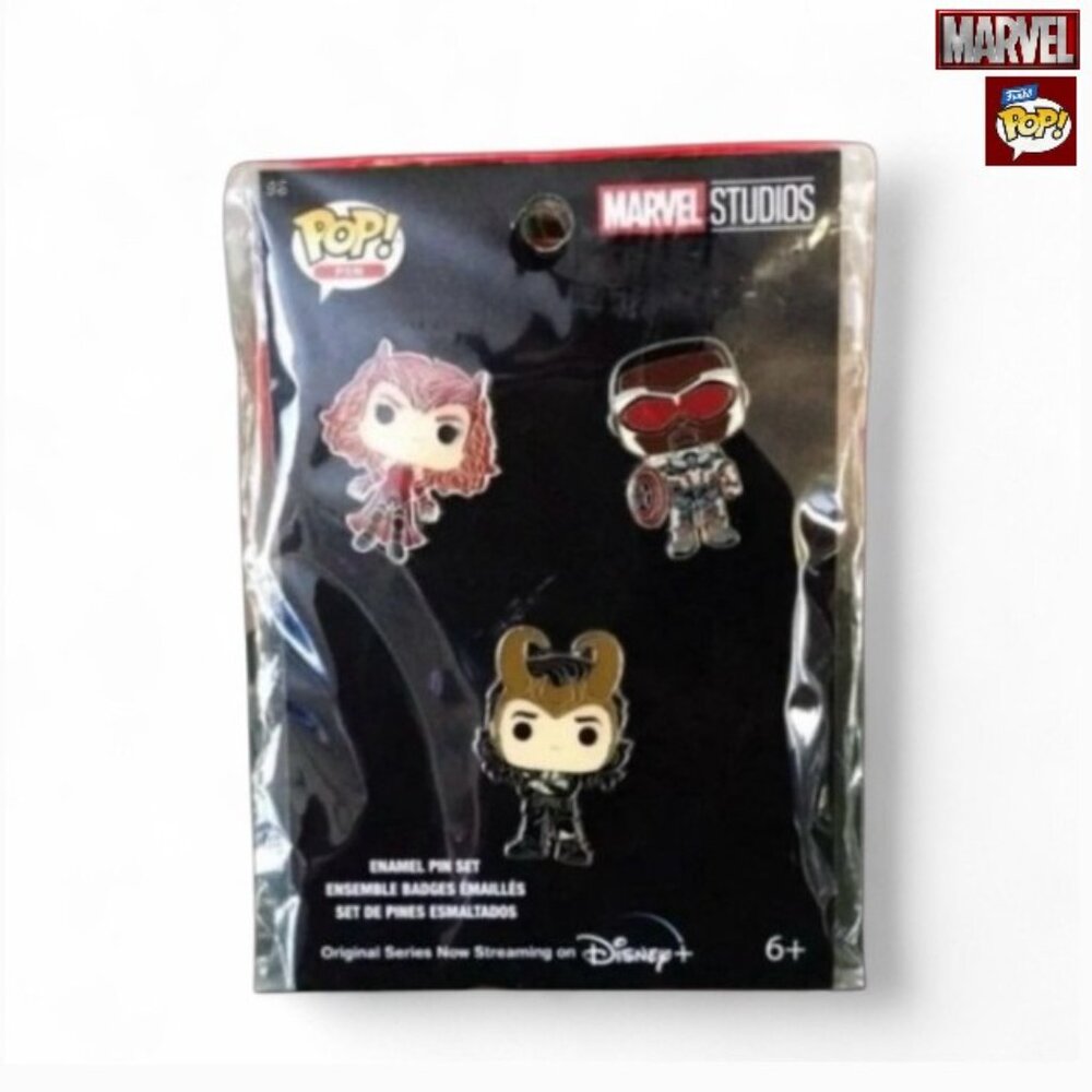 MARVEL FUNKO POP Enamel Pin Set (3-Pk) –Scarlet Witch, Loki, Captain America NWT